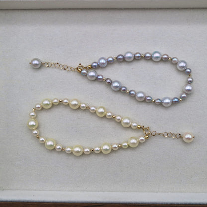 4+6mm Natural Silver Blue Akoya Pearl Beaded Bracelet K18YG