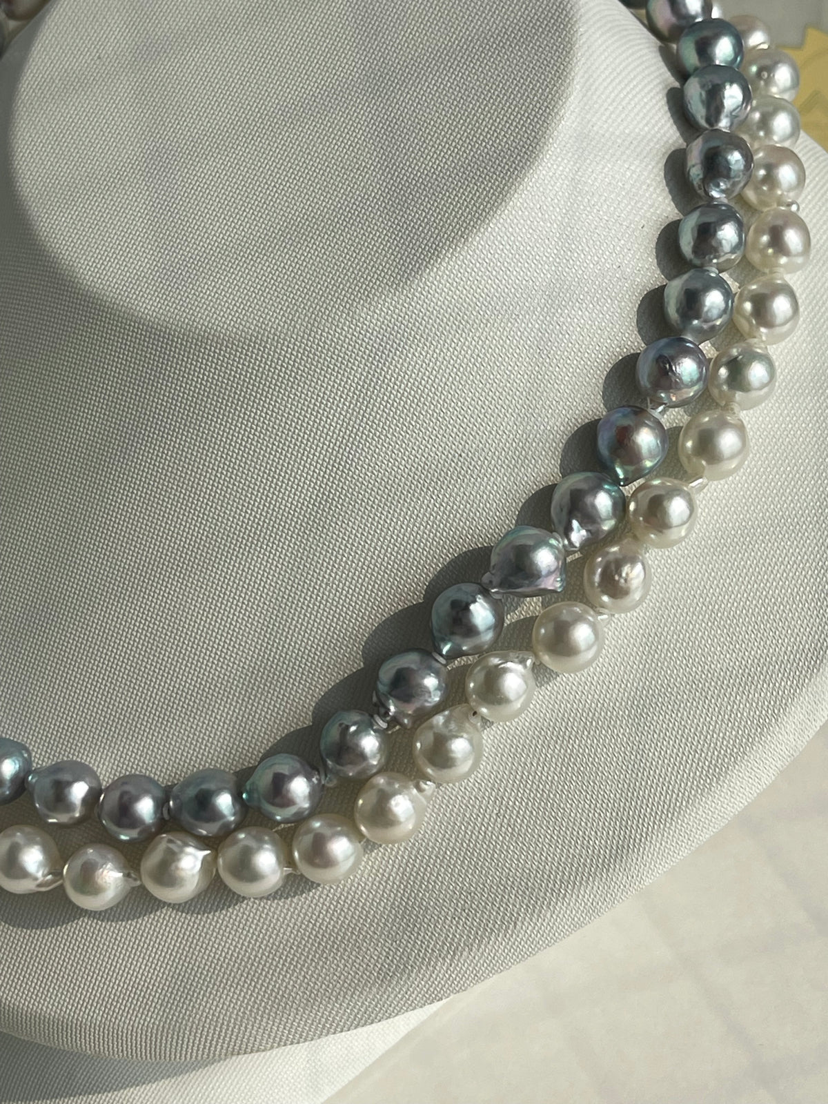 Certified Natural Silver Blue & White Color 8.5mm Baroque Shaped Akoya Pearl Long Necklace - KOKOPEARLJEWELRY - 5