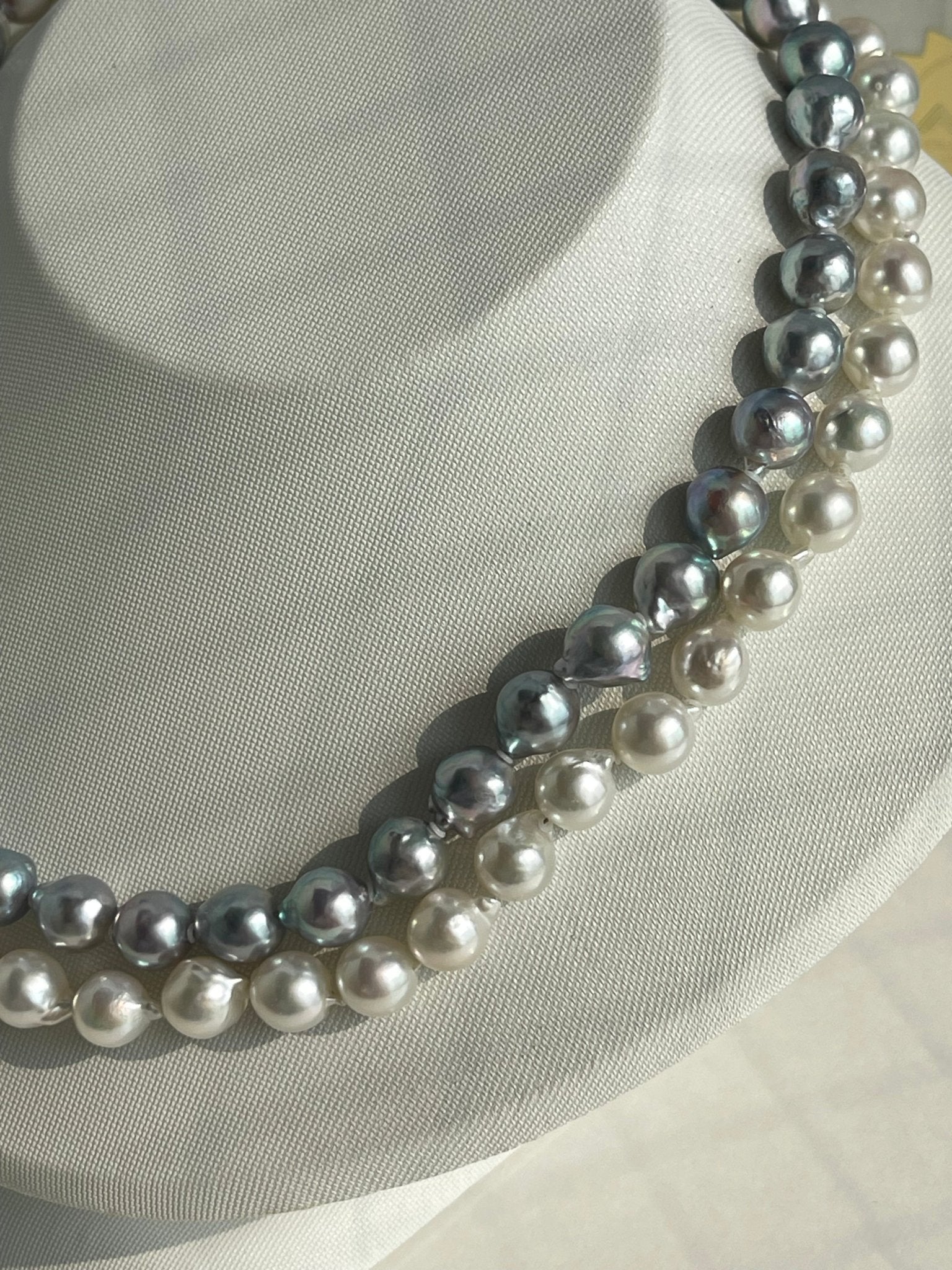 Certified Natural Silver Blue & White Color 8.5mm Baroque Shaped Akoya Pearl Long Necklace - KOKOPEARLJEWELRY - 5