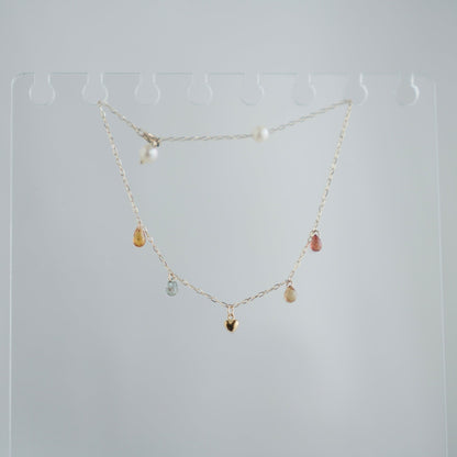 Gold Heart Akoya Pearl Mixed Color Sapphire Station Bracelet 10K Gold - KOKOPEARLJEWELRY - 4