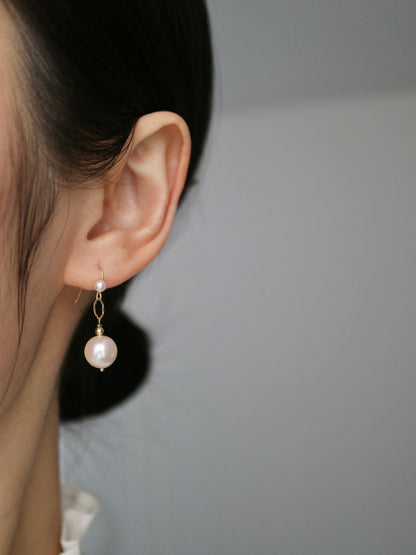 Rare Size 9mm Pinkish White Akoya Pearl Drop Hook Earrings 18K Gold - KOKOPEARLJEWELRY - 5