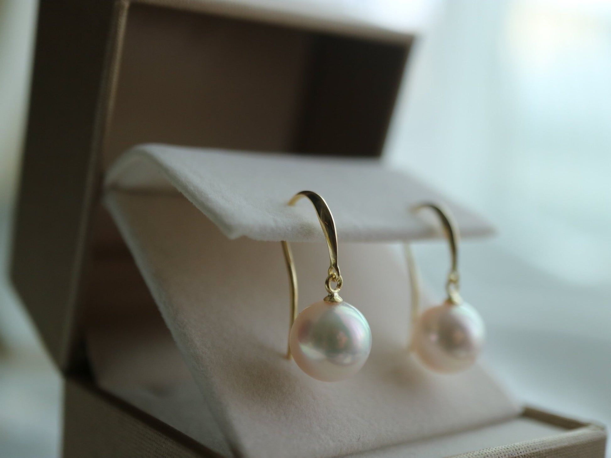Rare Size 9mm Akoya Pearl Drop Hook Earrings 18K Gold - KOKOPEARLJEWELRY - 7