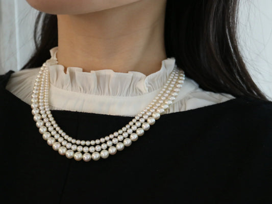 Triple Layered Light Creamy Akoya Pearl Necklace - KOKOPEARLJEWELRY - 3