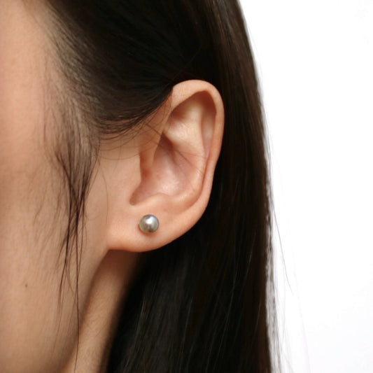 K14GF Baroque Shaped Natural Silver Blue Akoya Pearl Stud Earrings