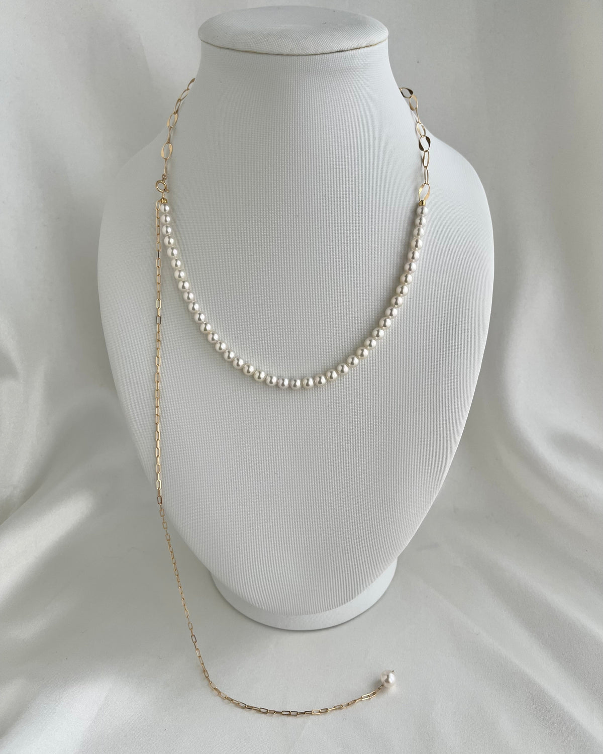 4.5mm Akoya Pearl ＆ 18K Gold Paperclip Link Chain Long Necklace