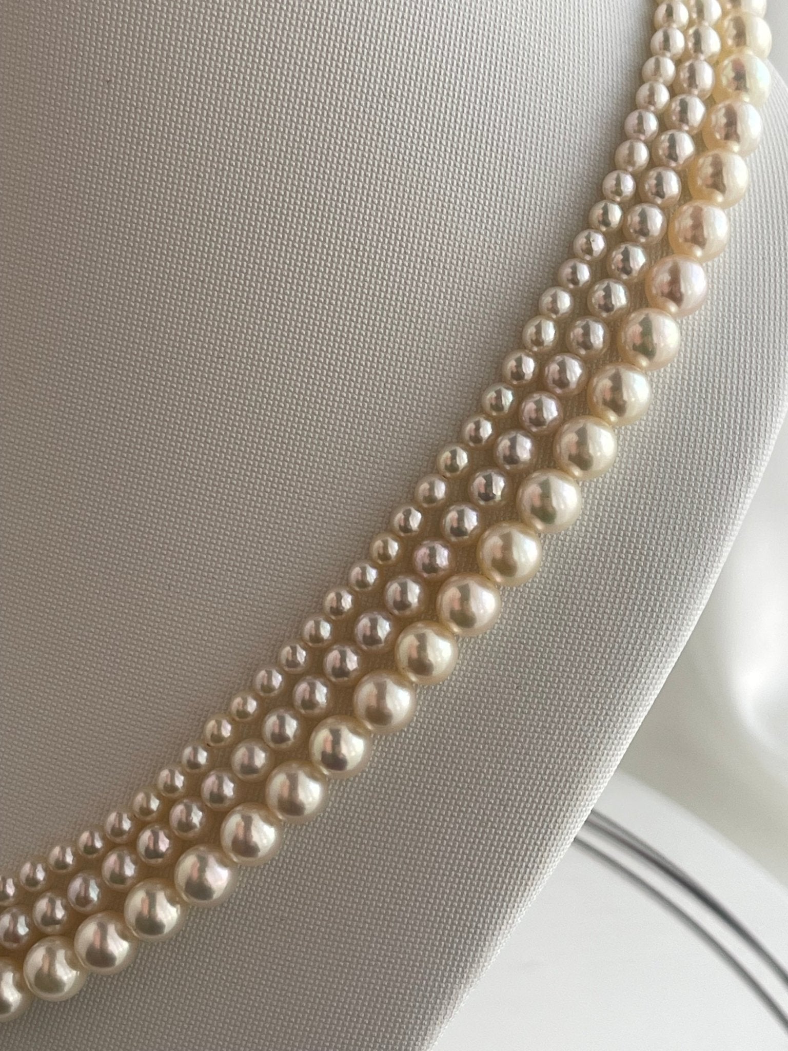 Triple Layered Light Creamy Akoya Pearl Necklace - KOKOPEARLJEWELRY - 8