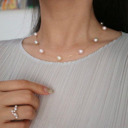 彩虹色7.5mm Akoya珍珠点缀项链 18K金 - KOKOPEARLJEWELRY - 2