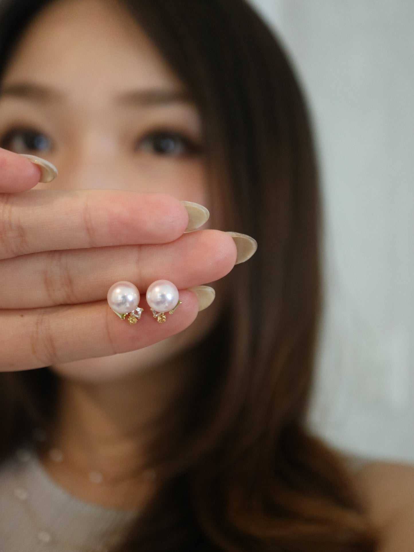 ミックスカラートパーズ 7.5mm アコヤ真珠スタッドピアス 18K イエローゴールド