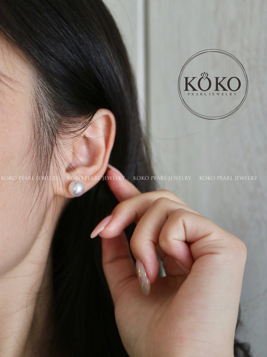 Clip Earrings Available | Rare Large 9mm Akoya Pearl Stud Earrings - KOKOPEARLJEWELRY - 1