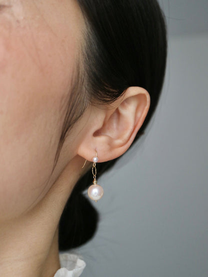 Rare Size 9mm Pinkish White Akoya Pearl Drop Hook Earrings 18K Gold - KOKOPEARLJEWELRY - 6