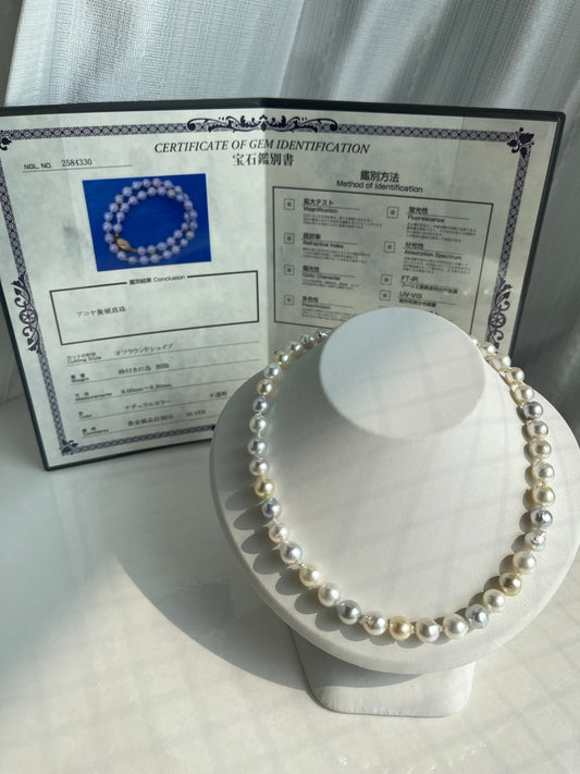 Certified Natural Rainbow Color 9mm Baroque Akoya Pearl Strand Necklace - KOKOPEARLJEWELRY - 1