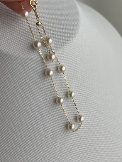 4.5mm Akoya Pearl Station Bracelet 18K Yellow Gold