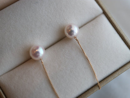 6.5mm Akoya Pearl Drop String Earrings 18K Yellow Gold - KOKOPEARLJEWELRY - 6