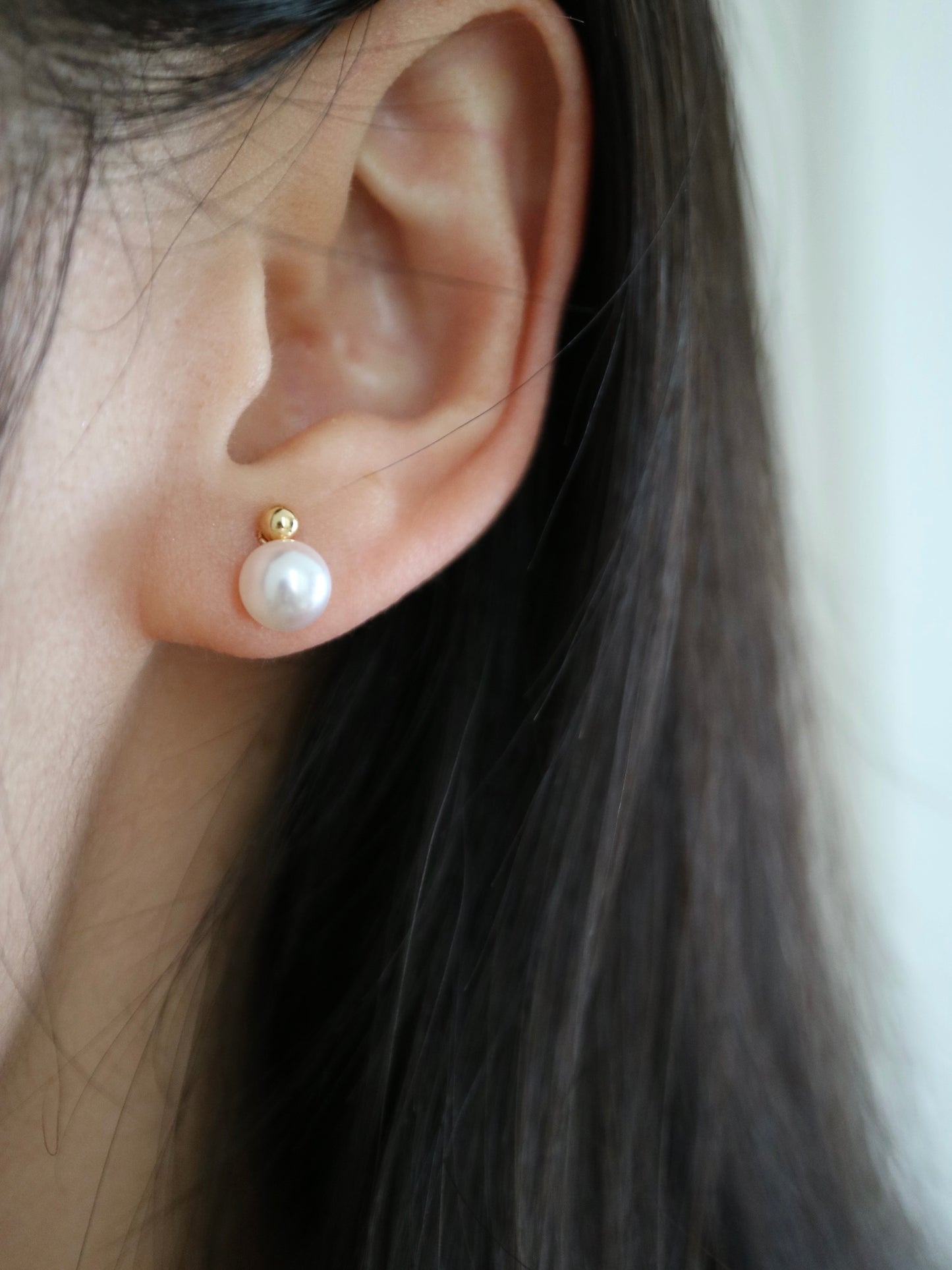 2Way 着用 6.5mm アコヤ真珠 18K ゴールドビーズ スタッドピアス
