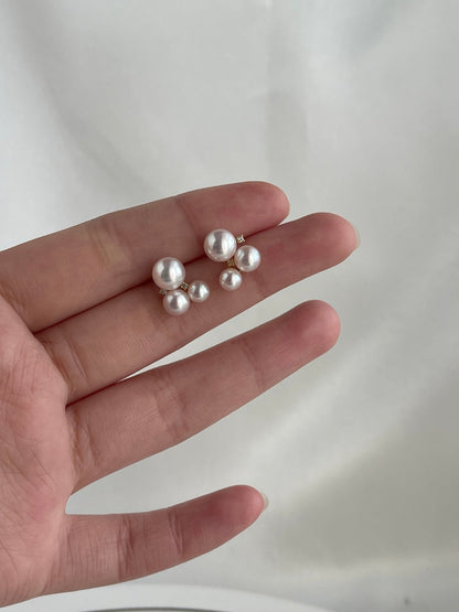 Three Akoya Pearl Diamond Stud Earrings 18K Gold - KOKOPEARLJEWELRY - 3