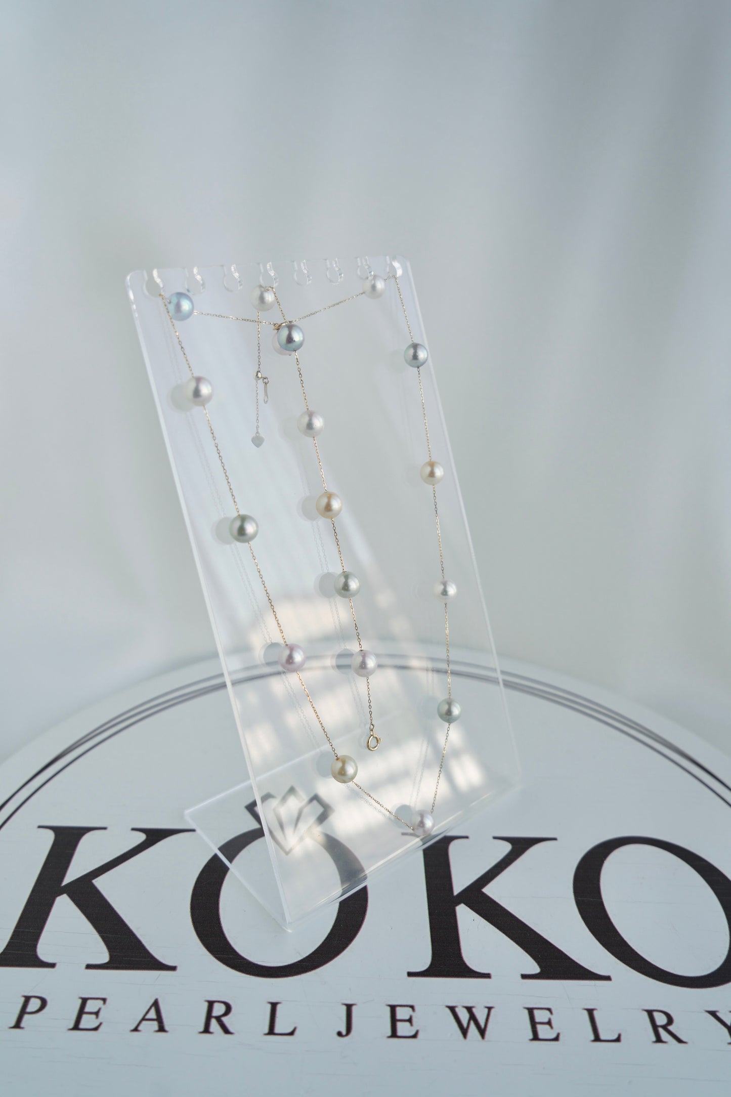 彩虹色7.5mm阿古屋珍珠间隔项链 18K金 - KOKOPEARLJEWELRY - 10