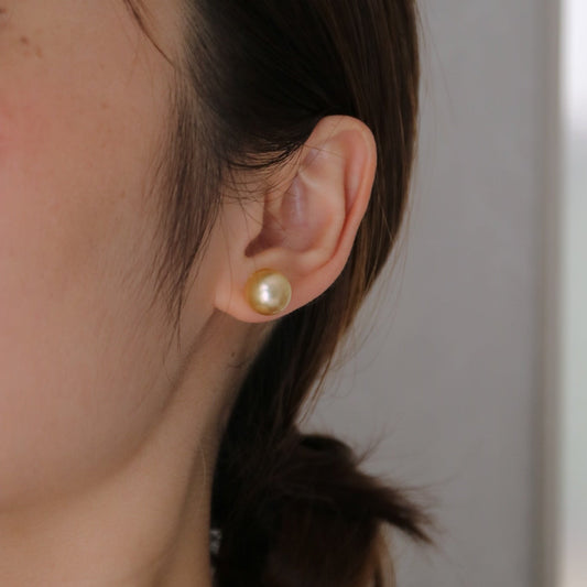 Pierced/Clip-On Type | 10mm Golden South Sea Pearl Stud Earrings