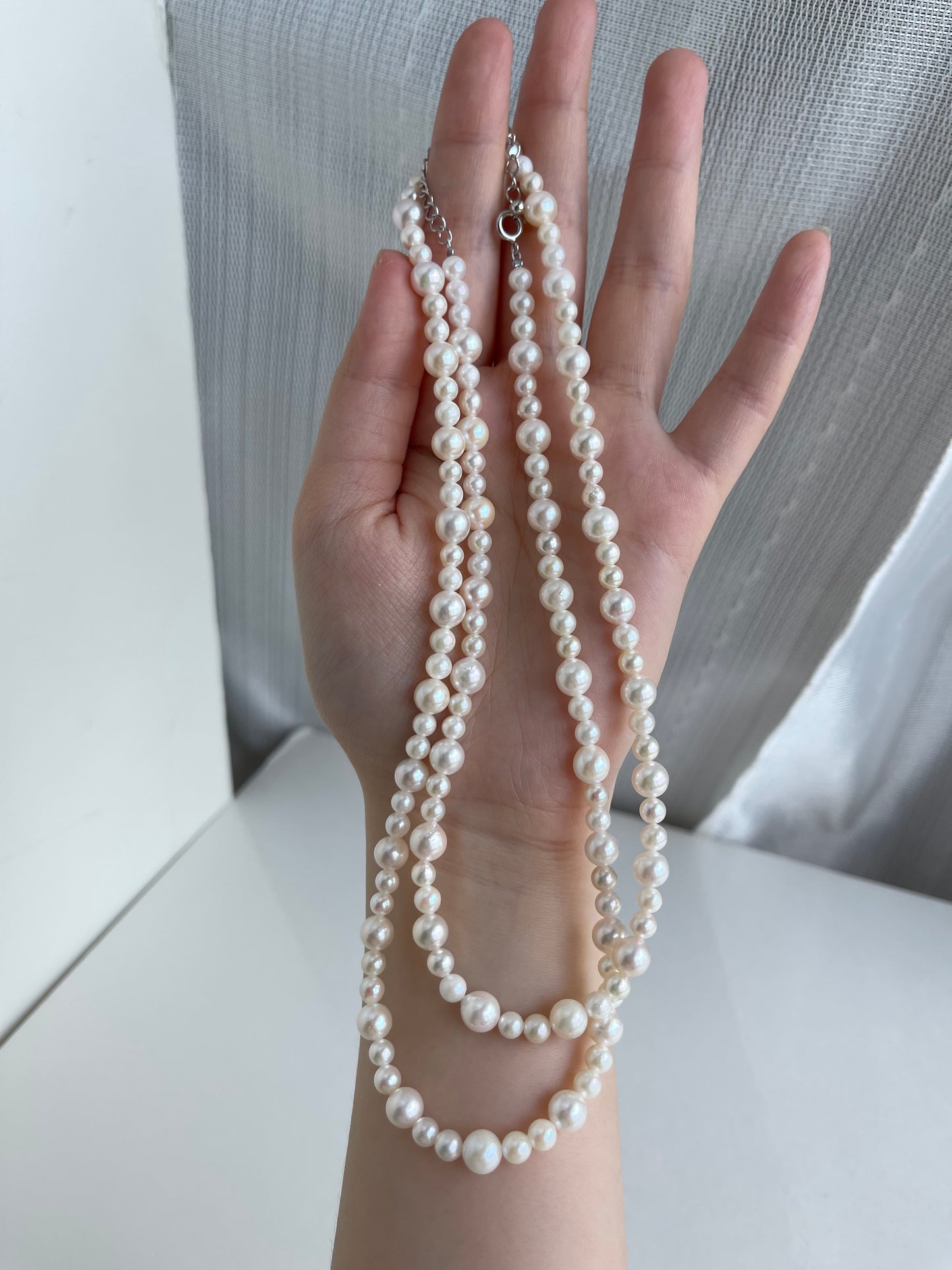 80cm Gradient Size 4.5+6.5mm White Akoya Pearl Beads Necklace