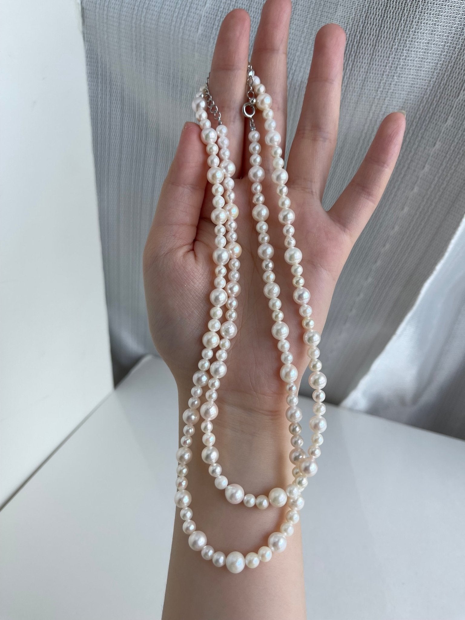 80cm Gradient Size 4.5+6.5mm White Akoya Pearl Beads Necklace - KOKOPEARLJEWELRY - 7