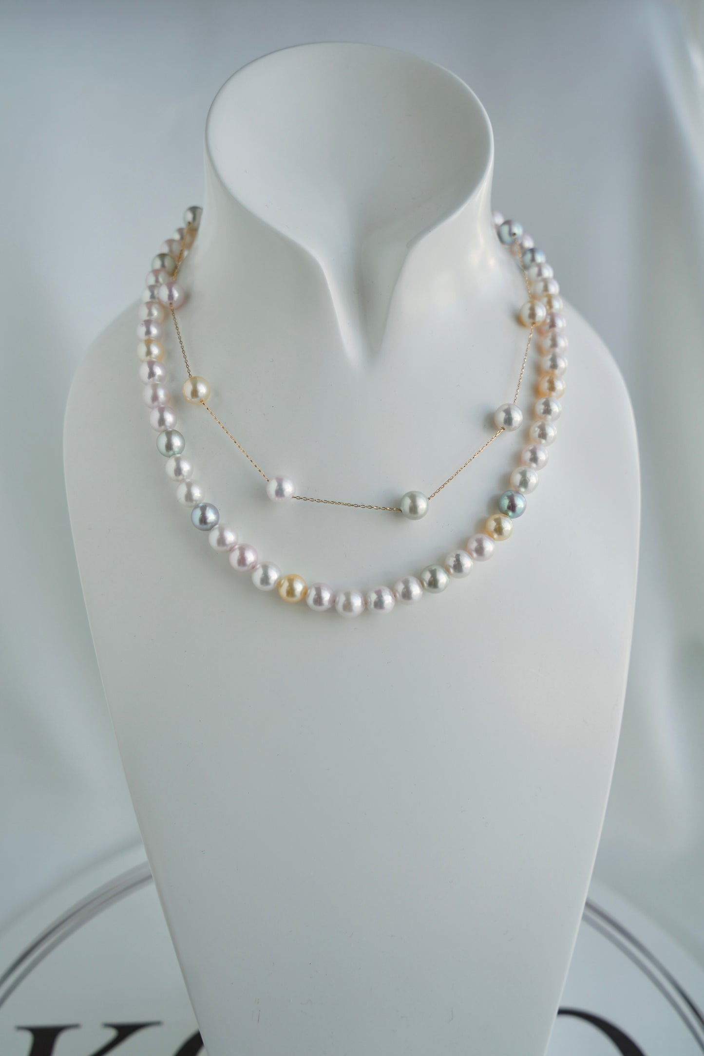 彩虹色7.5mm Akoya珍珠分珠项链 18K金 - KOKOPEARLJEWELRY - 8