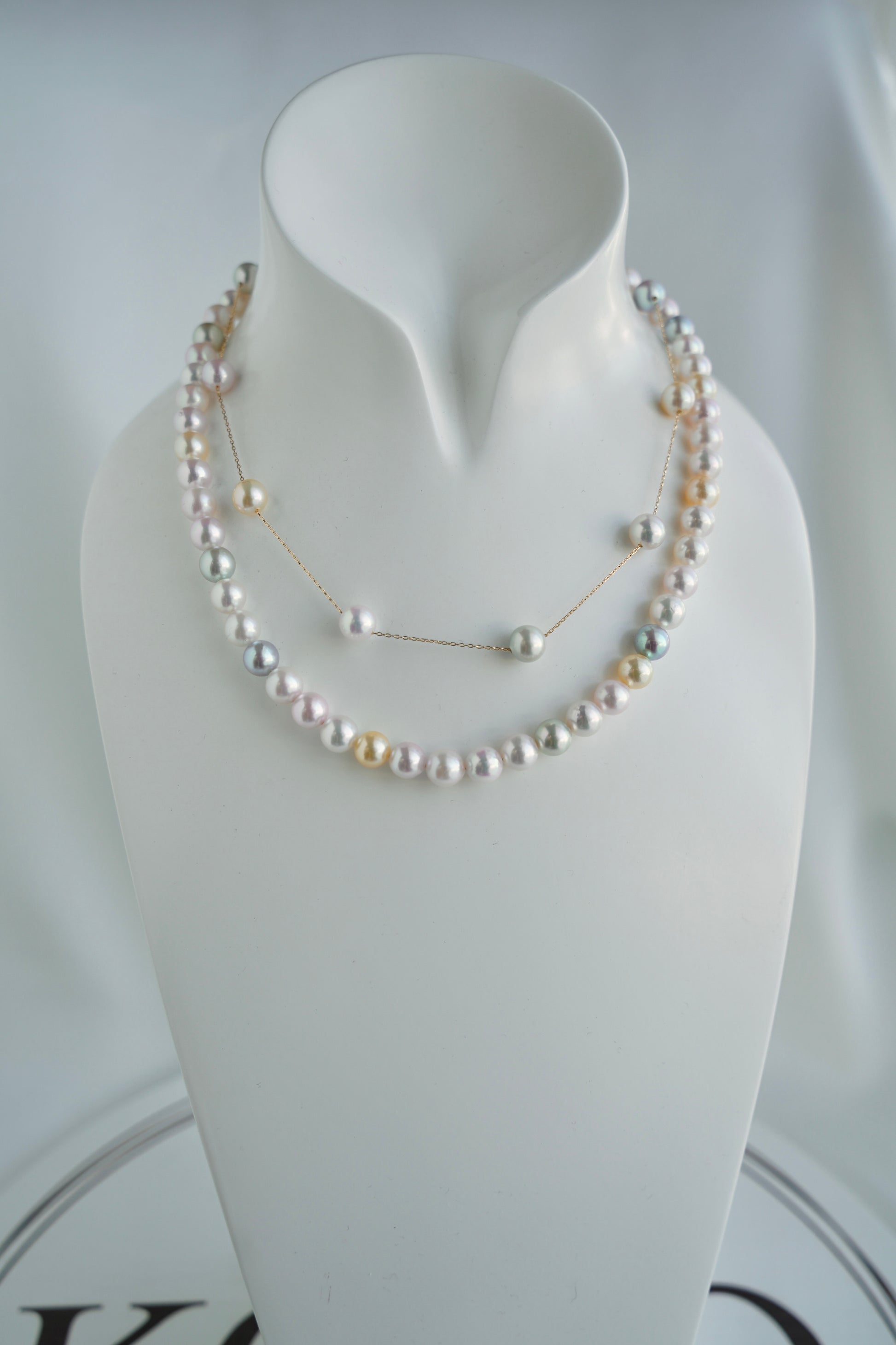 彩虹色7.5mm Akoya珍珠分珠项链 18K金 - KOKOPEARLJEWELRY - 8