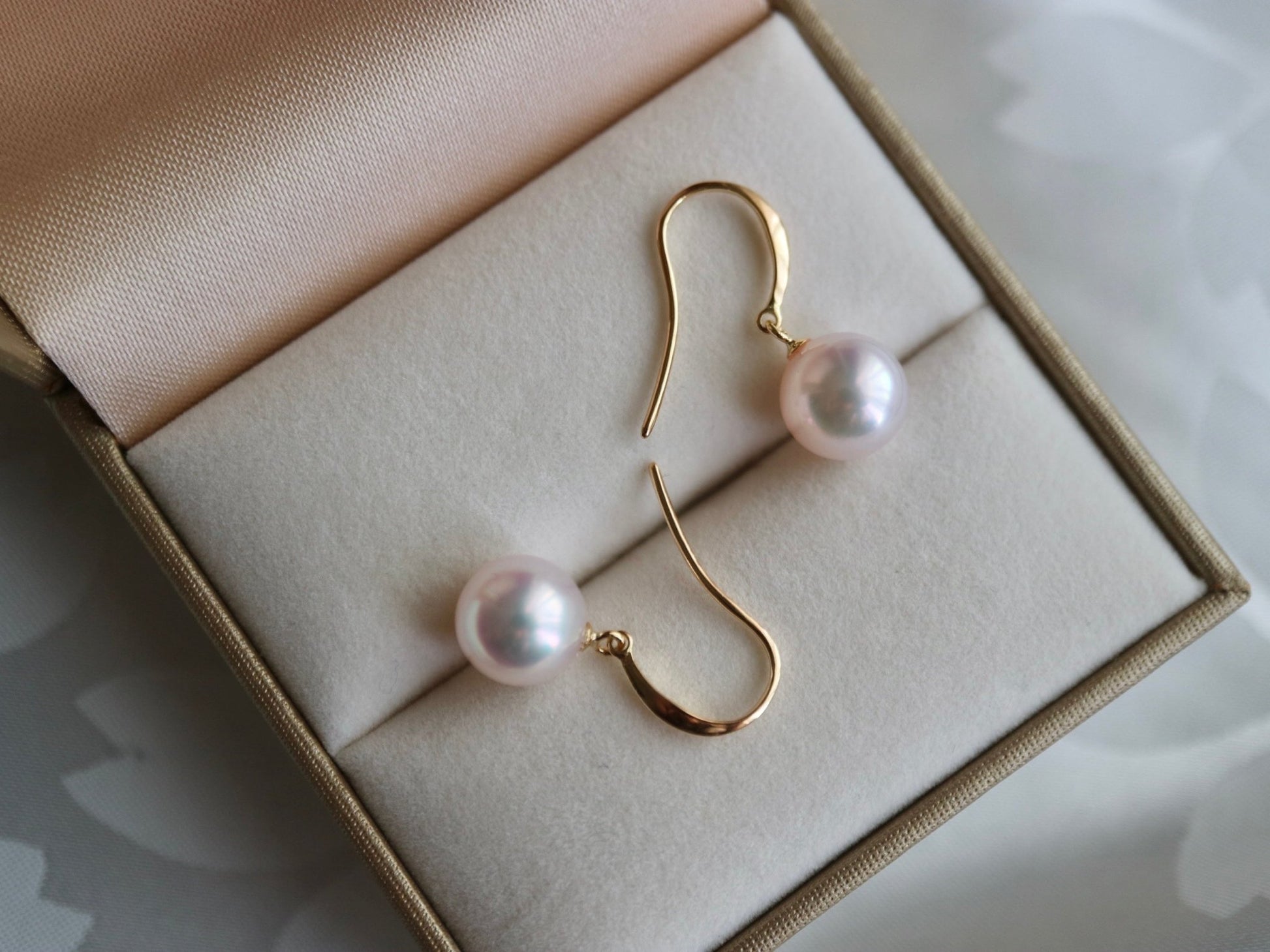 Rare Size 9mm Akoya Pearl Drop Hook Earrings 18K Gold - KOKOPEARLJEWELRY - 3