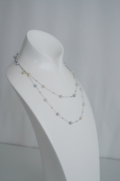 Natural Multiple Color Akoya Pearl Station Necklace K18WG