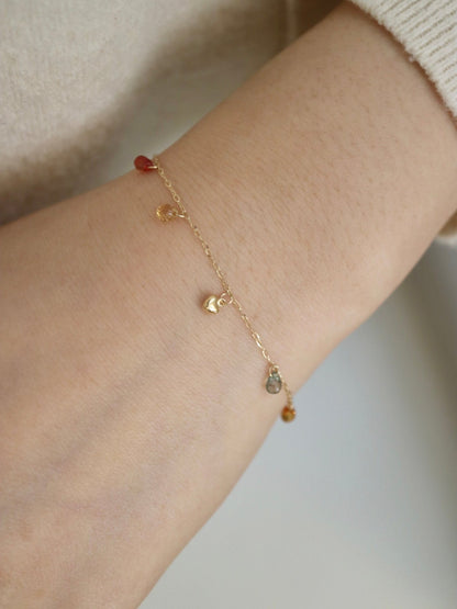 Gold Heart Akoya Pearl Mixed Color Sapphire Station Bracelet 10K Gold - KOKOPEARLJEWELRY - 1