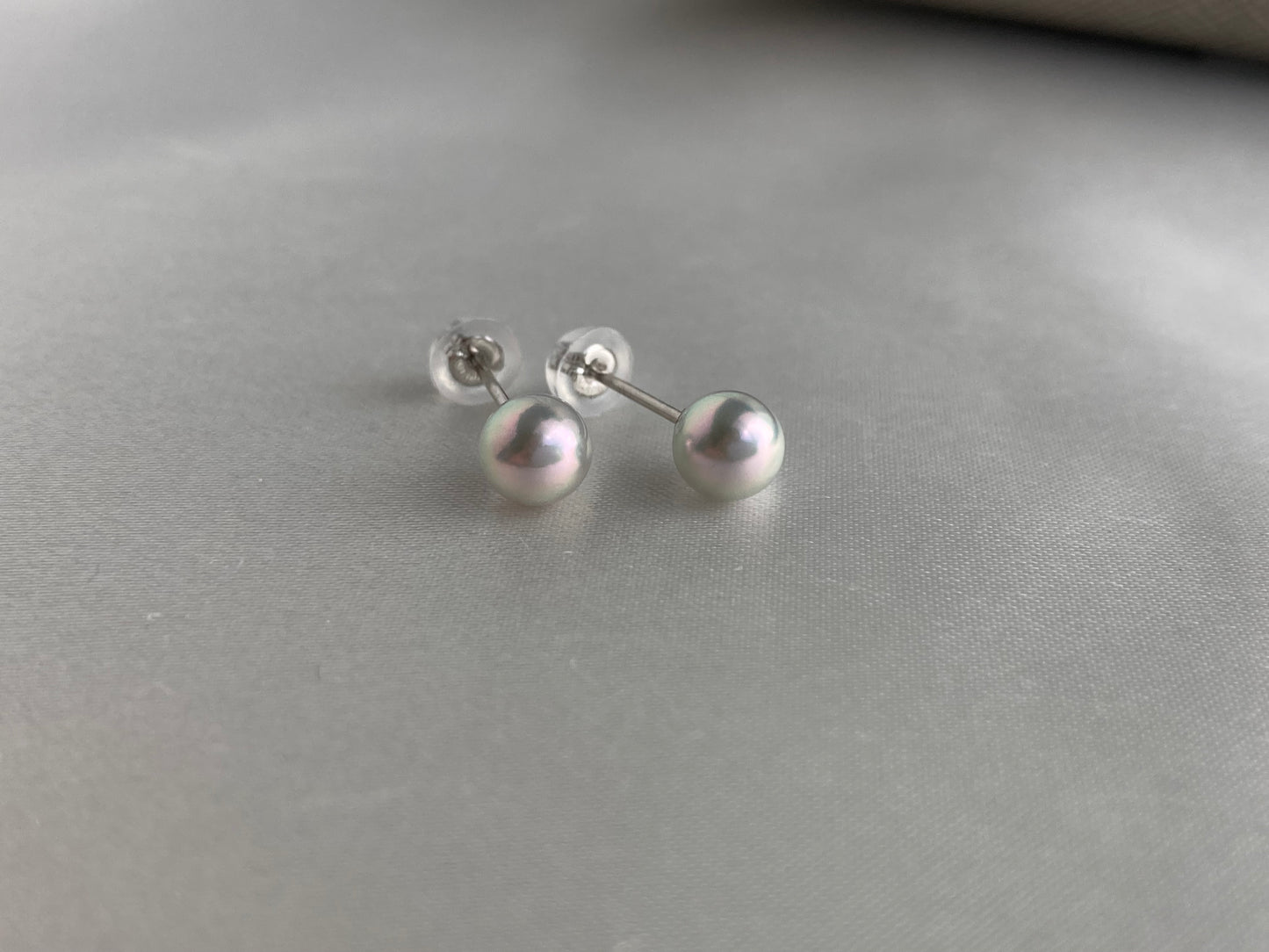 5mm 5.5mm 天然シルバー ブルー アコヤ ペア スタッド ピアス プラチナ pt900