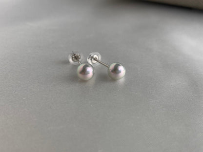 5mm 5.5mm 天然シルバー ブルー アコヤ ペア スタッド ピアス プラチナ pt900