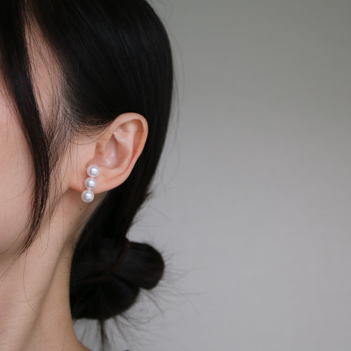 Triple pearl drop earrings, handmade Japanese Akoya pearls, elegant minimalist design for women