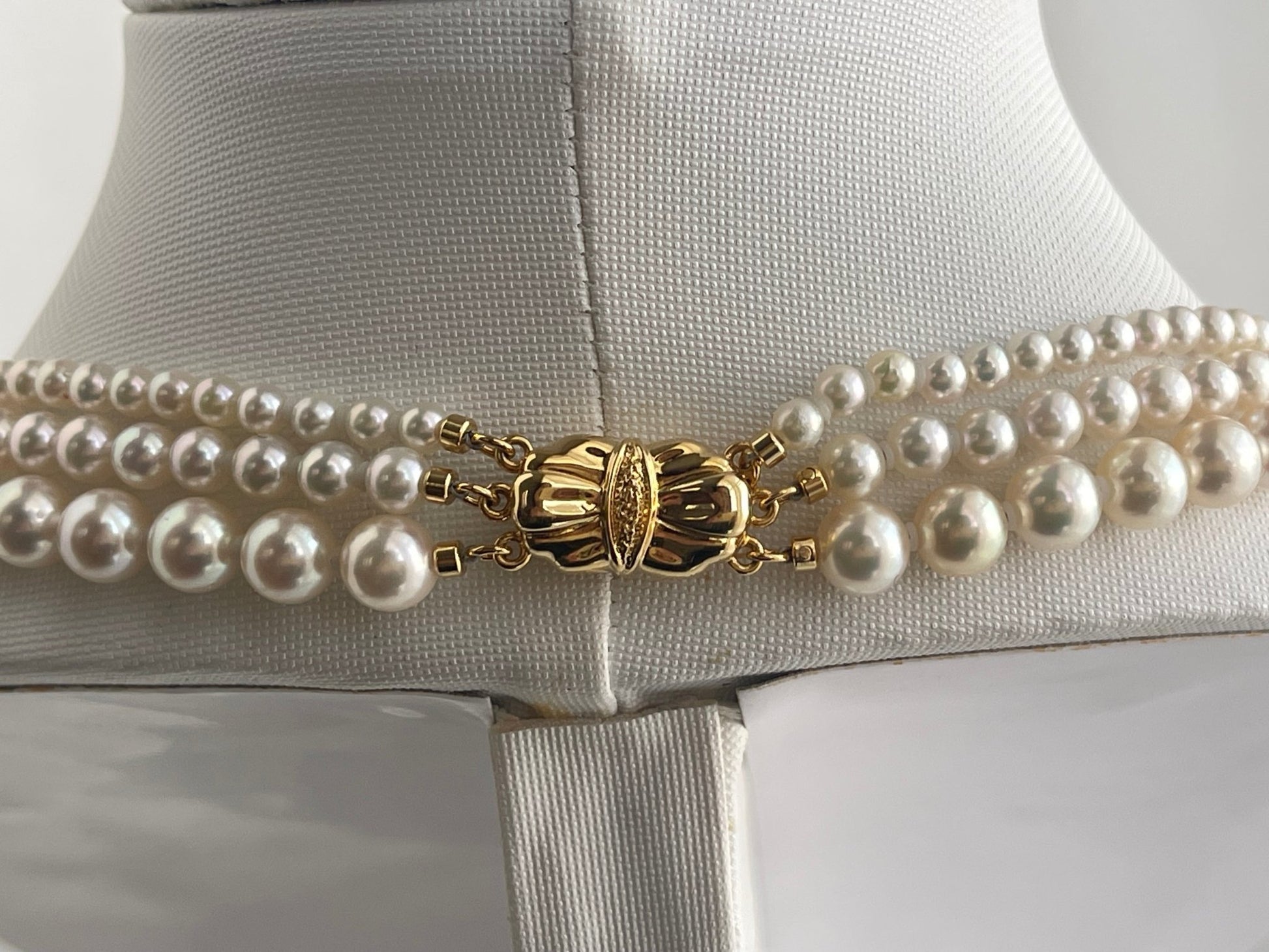Triple Layered Light Creamy Akoya Pearl Necklace - KOKOPEARLJEWELRY - 7