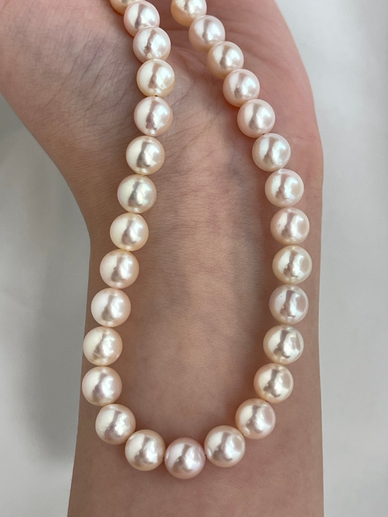 Only One in Stock | Rare Peach - Pink Tone 7.5mm Akoya Pearl Strand Necklace - KOKOPEARLJEWELRY - 11