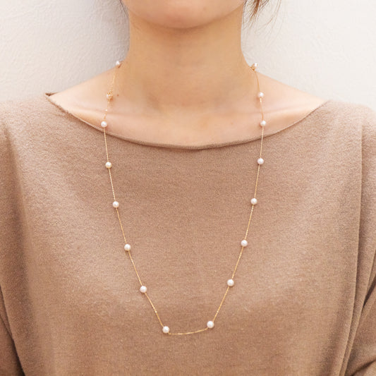ステーションネックレス＆ブレスレットセット 5.5mm アコヤ真珠 18K イエローゴールド