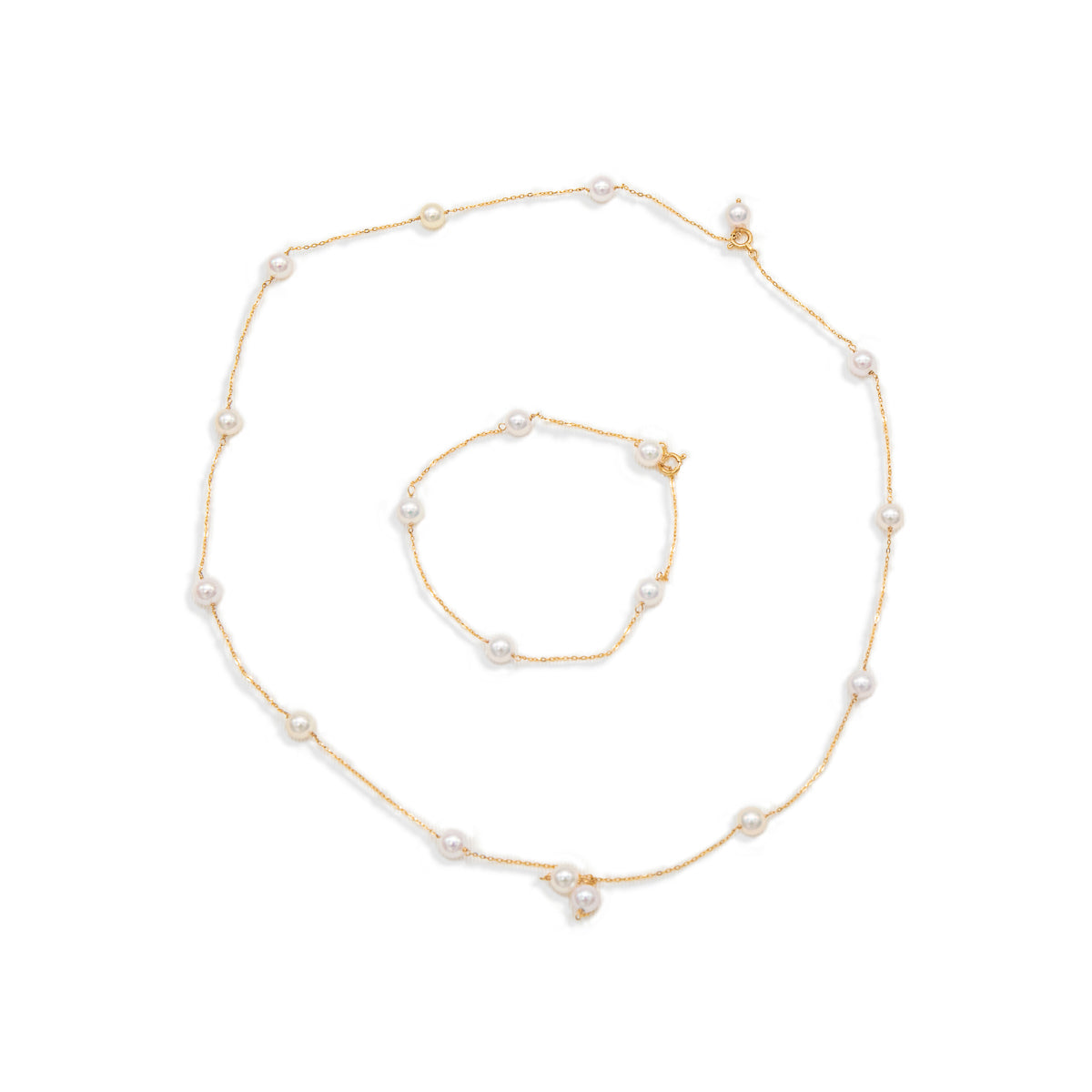 Staion Necklace & Bracelet Set 5.5mm Akoya Pearl 18K Yellow Gold