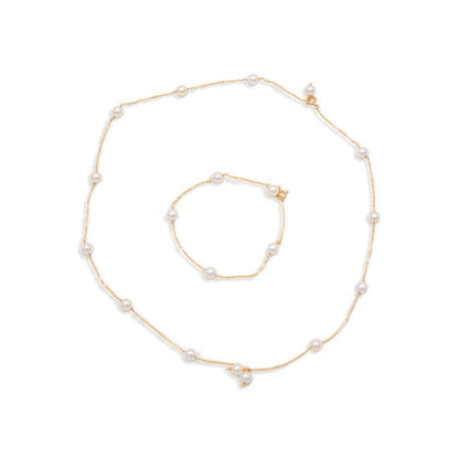 Staion Necklace & Bracelet Set 5.5mm Akoya Pearl 18K Yellow Gold - KOKOPEARLJEWELRY - 5