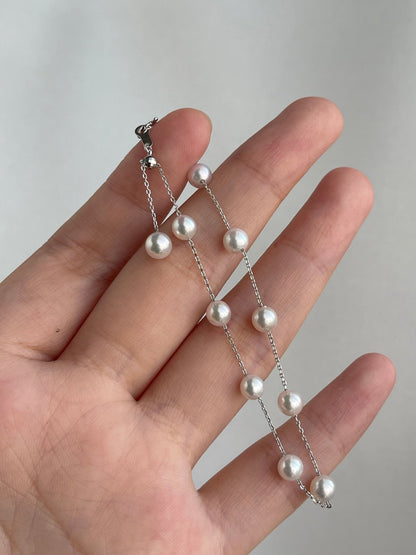 4.5mm Akoya Pearl Station Bracelet 18K White Gold