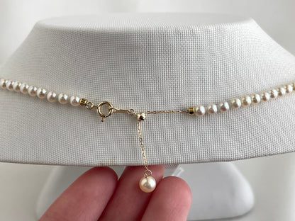 Rare Sized 3.5mm Cream Golden Tone Akoya Pearl Strand Necklace - KOKOPEARLJEWELRY - 6