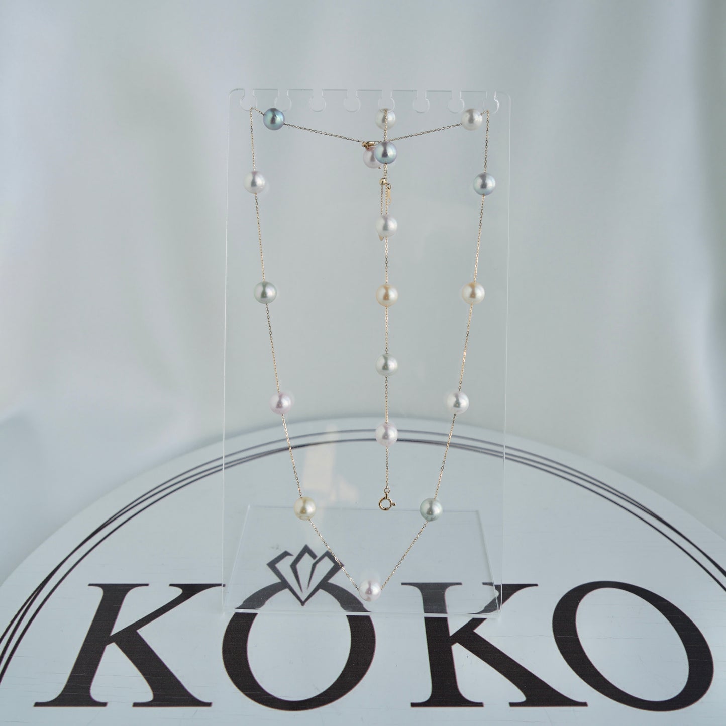彩虹色 7.5mm Akoya 珍珠点缀项链 18K金 - KOKOPEARLJEWELRY - 9