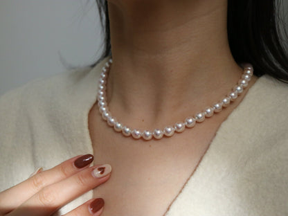 Mirror Like Luster Pinkish White 8mm Akoya Pearl Strand Necklace - KOKOPEARLJEWELRY - 2