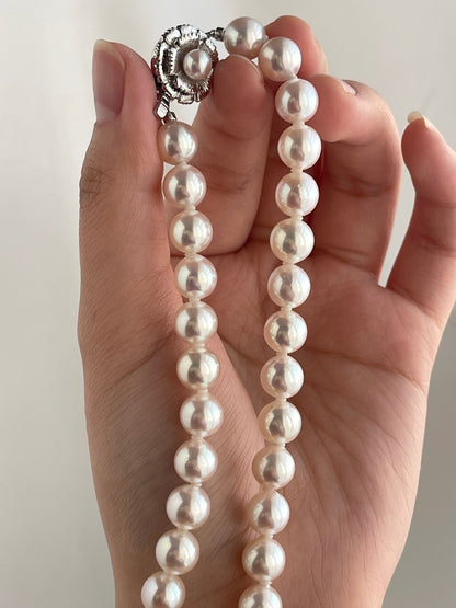 Mirror Like Luster Pinkish White 8mm Akoya Pearl Strand Necklace - KOKOPEARLJEWELRY - 12