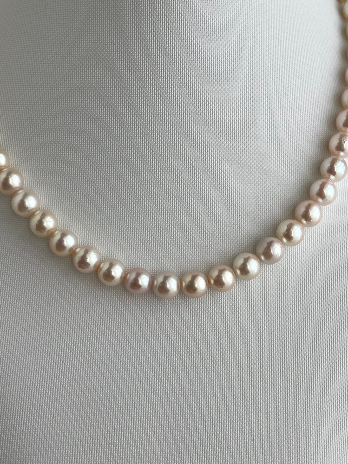 Only One in Stock | Rare Peach - Pink Tone 7.5mm Akoya Pearl Strand Necklace - KOKOPEARLJEWELRY - 5
