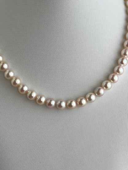 Only One in Stock | Rare Peach - Pink Tone 7.5mm Akoya Pearl Strand Necklace - KOKOPEARLJEWELRY - 5