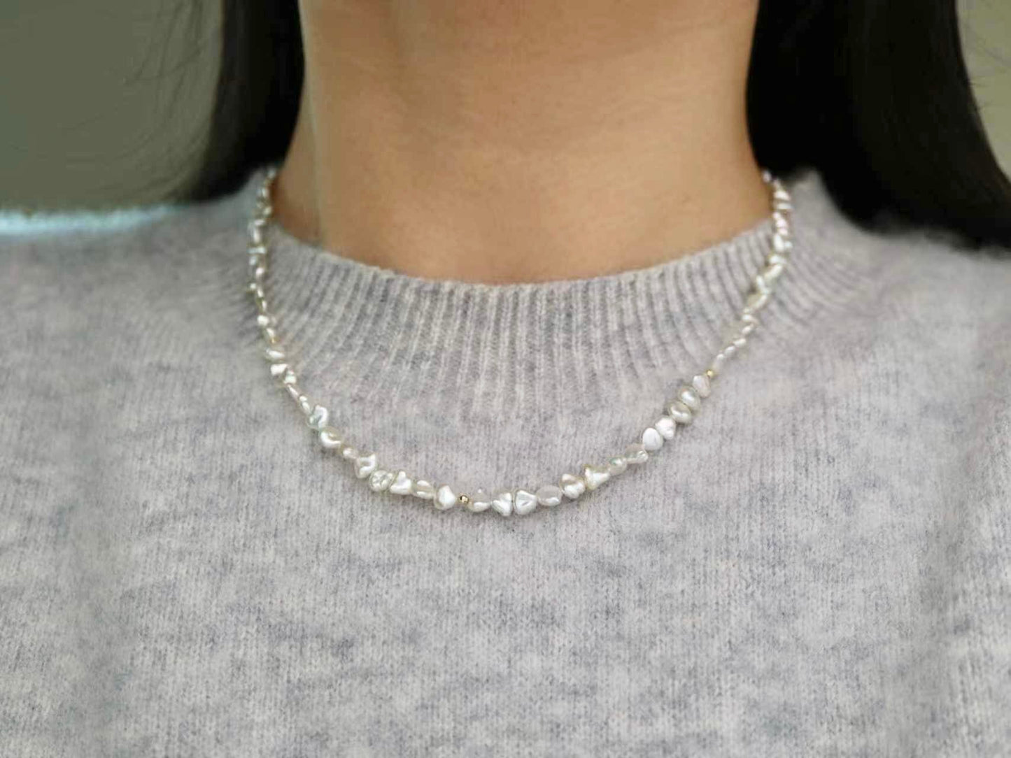 4.0mm Akoya Keshi Pearl Strand Necklace K18YG