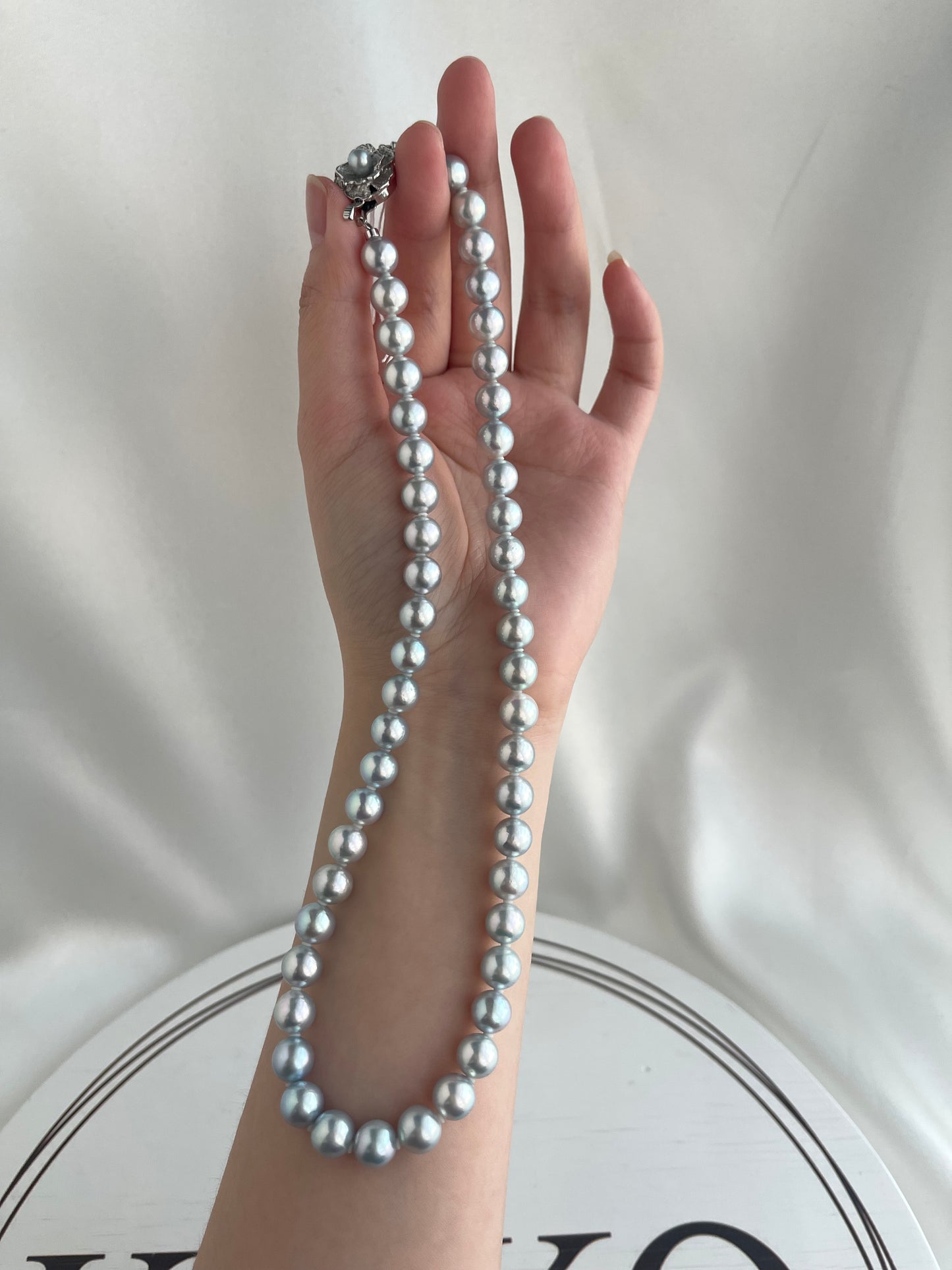 Certified Natural Silver Blue 8mm Akoya Pearl Strand Necklace