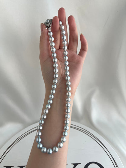 Certified Natural Silver Blue 8mm Akoya Pearl Strand Necklace