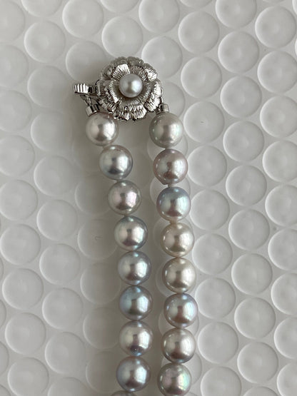 7.5mm Natural Silver Blue Akoya Pearl Strand Necklace