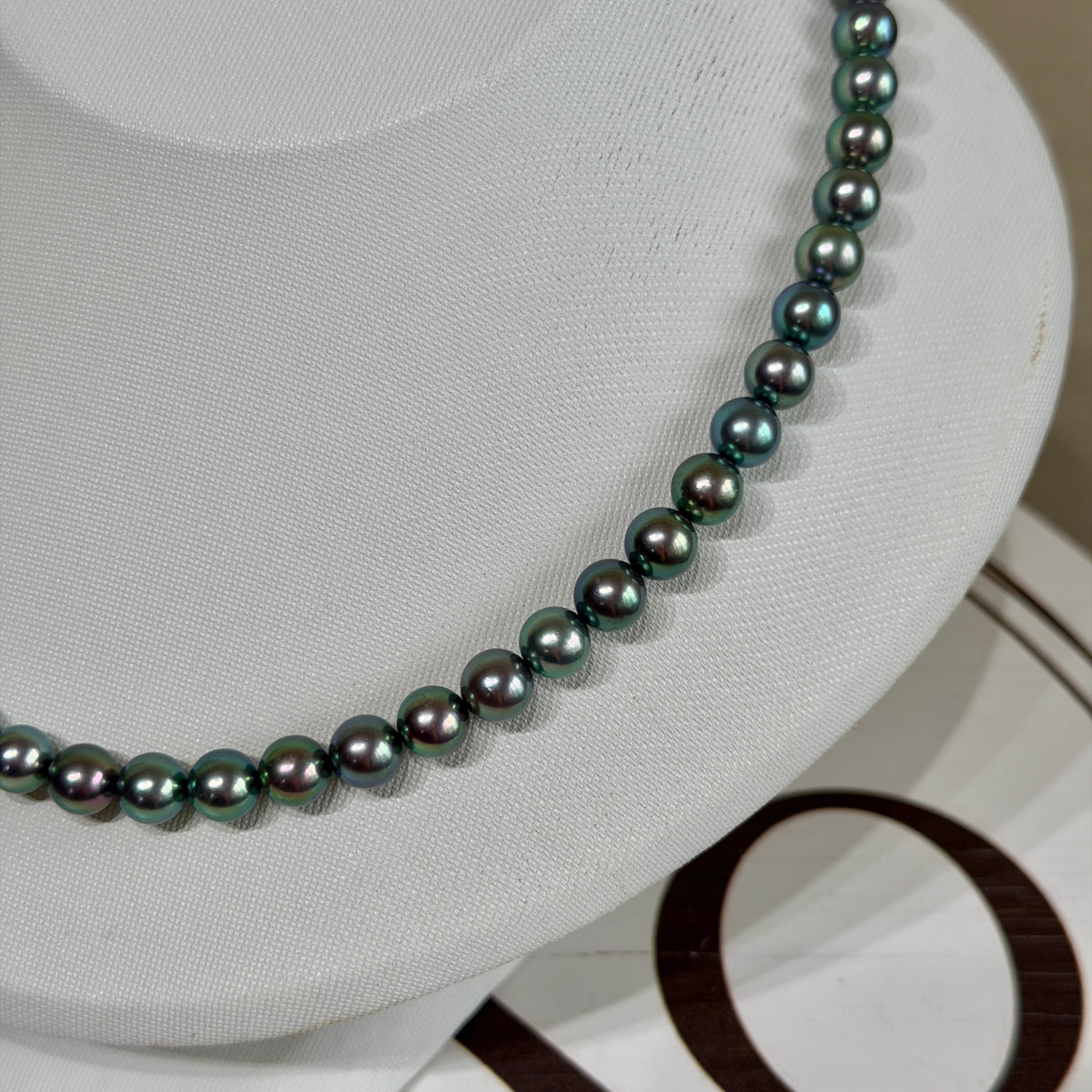 Peacock Green 7mm Japanese Akoya Pearl Beaded Necklace
