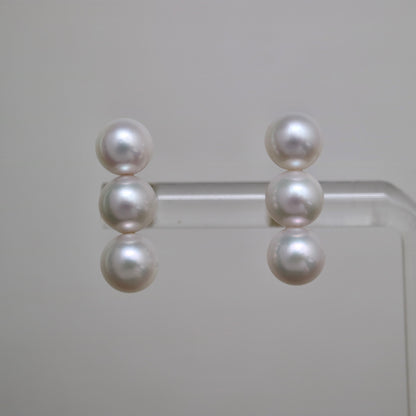 7mm Triple Akoya Pearl Bar Stud Earrings