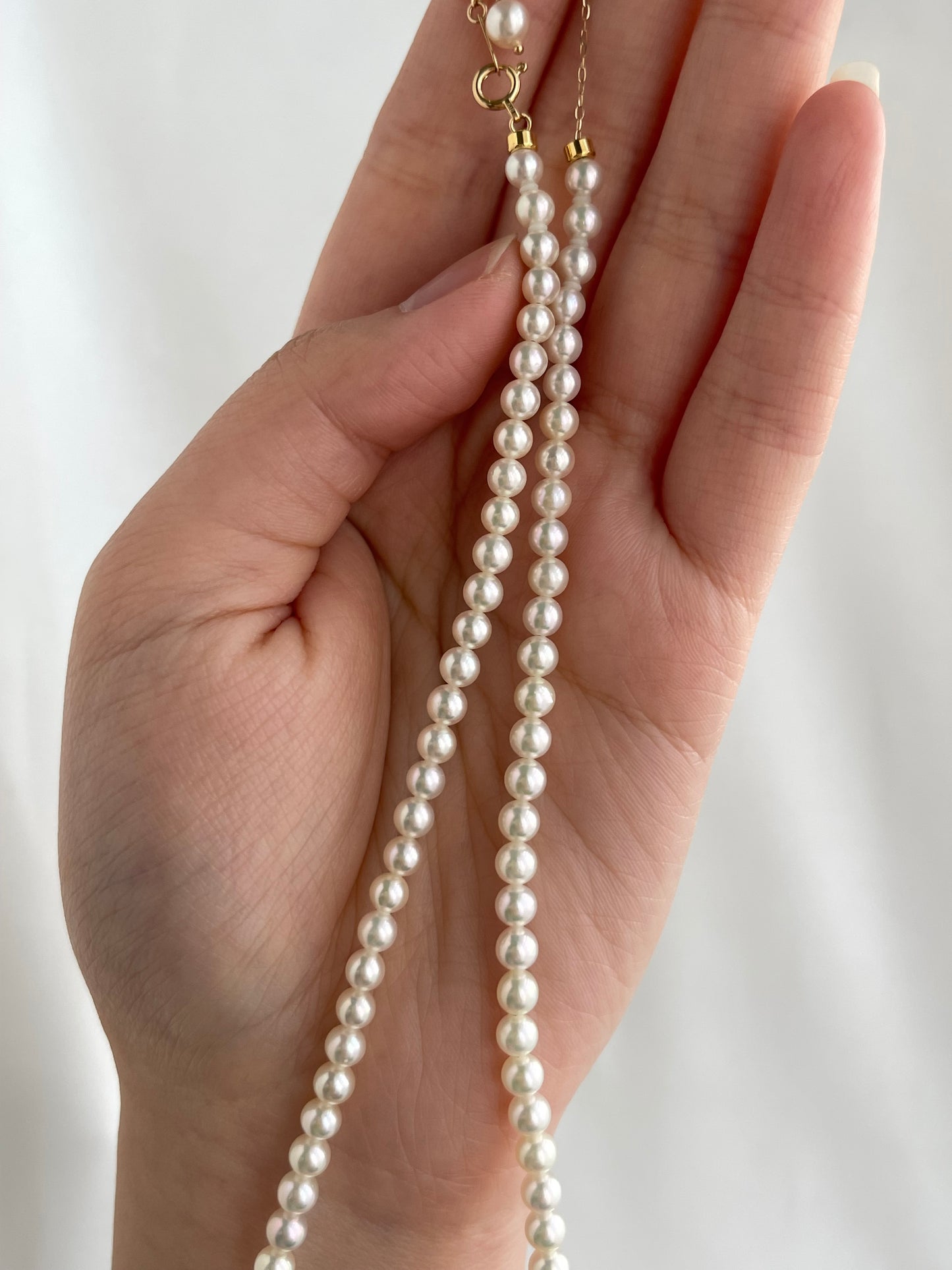 Rare 4mm 4.5mm Light Champagne Golden Akoya Pearl Strand Necklace K18YG